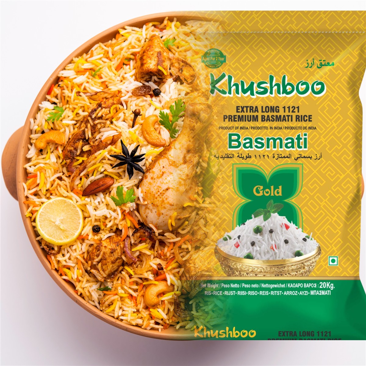 Khushboo Gold Premium 1121 Basmati Reis 4x 5 kg Indischer Duftreis