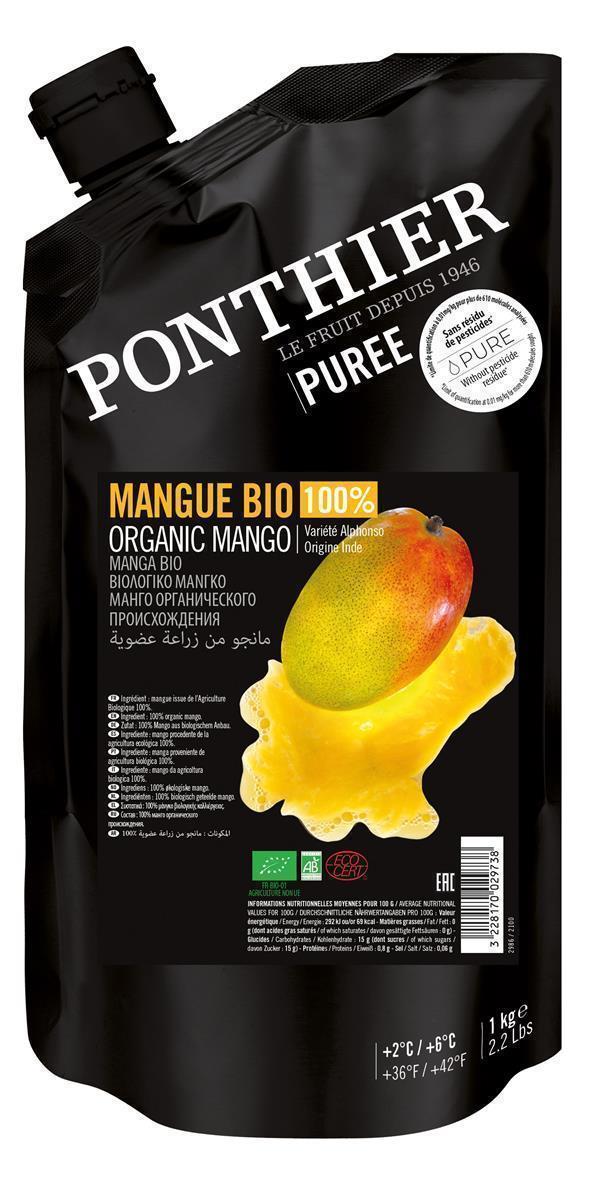 Ponthier Bio Mango-Püree 1kg Fruchtpüree aus 100% BIO Alphonso Mangos Indien