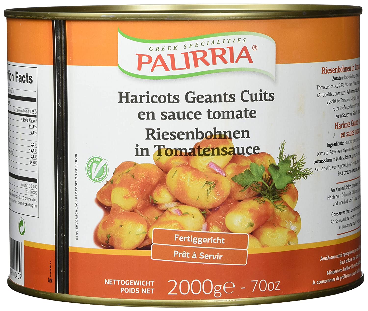 Palirria Riesenbohnen 6x 2kg gekocht in Zwiebel-Tomatensauce Griechische Bohnen
