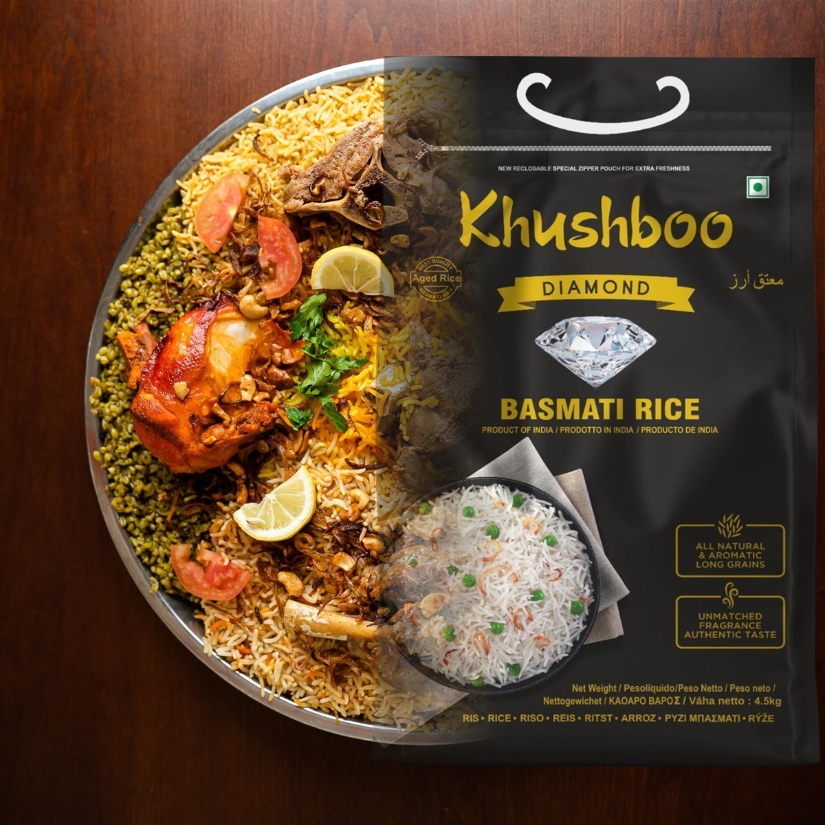 Khushboo Diamond Basmati Reis 4x 4,5 kg aus Indien