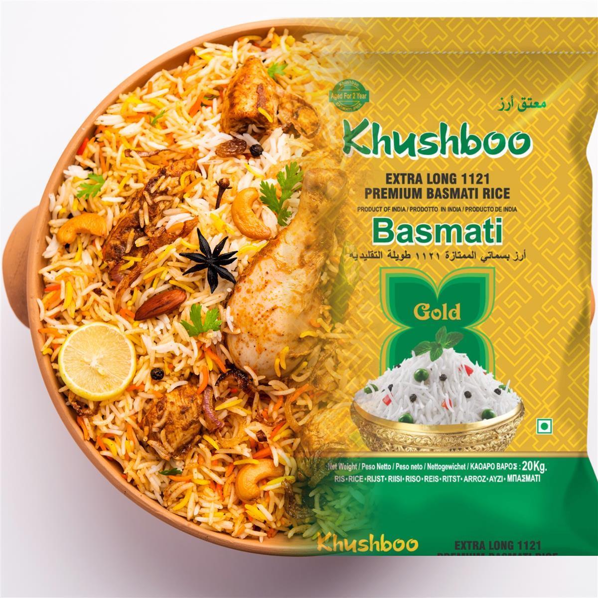 Khushboo Gold Premium 1121 Basmati Reis 5x 1 kg Indischer Duftreis