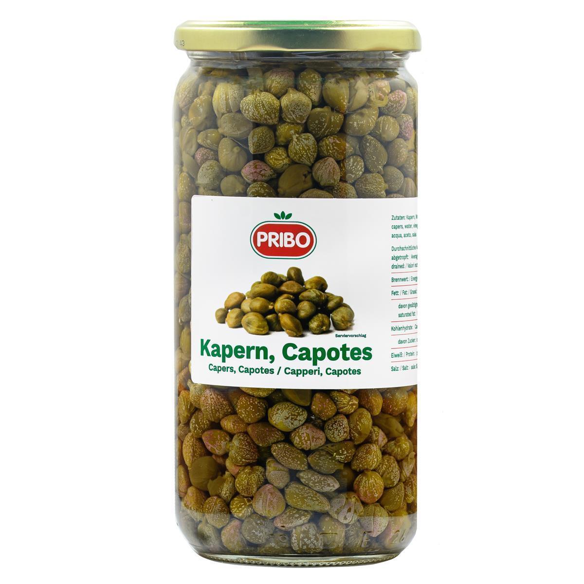PRIBO Kapern Capotes 500g Glas eingelegt in Salz & Essig PRIBO Kapern Capotes 500g Glas eingelegt in Salz & Essig