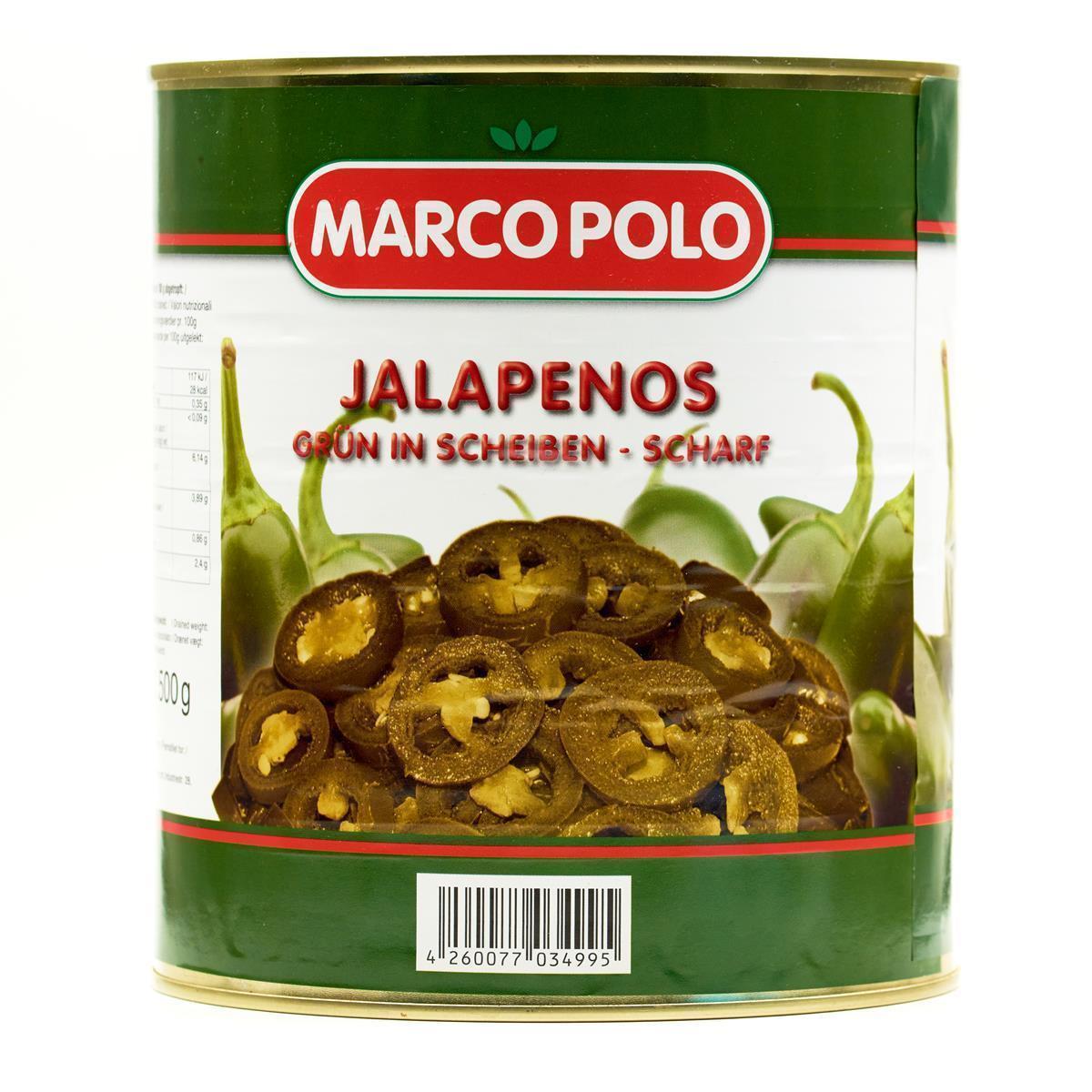 Marco Polo grüne Jalapenos in Scheiben 1500g Dose Marco Polo grüne Jalapenos in Scheiben 1500g Dose