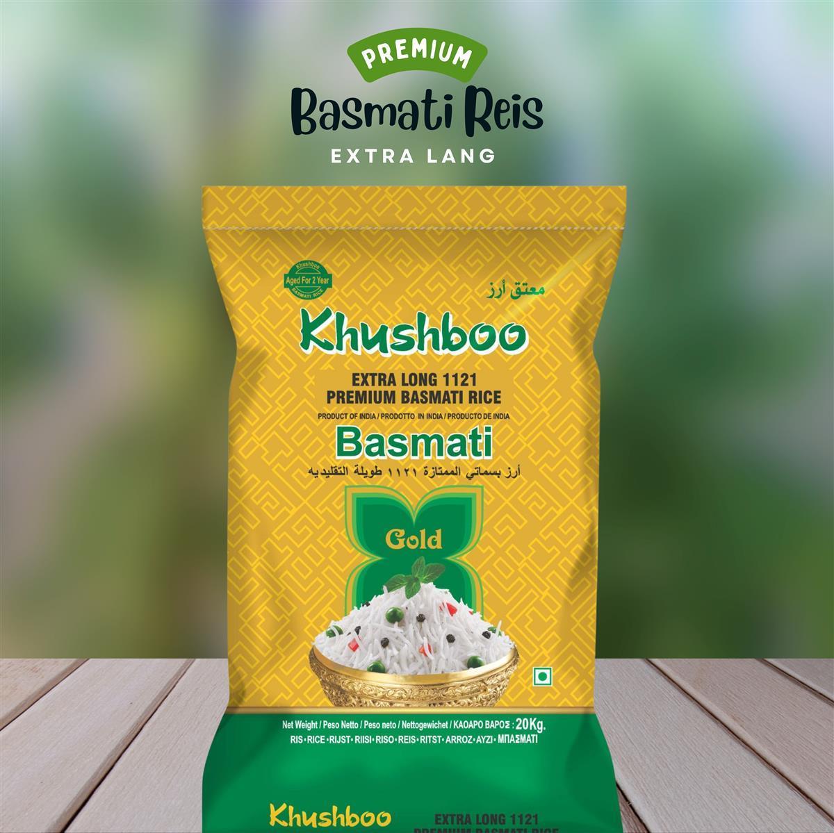 Khushboo Gold Premium 1121 Basmati Reis 20 kg Indischer Duftreis 