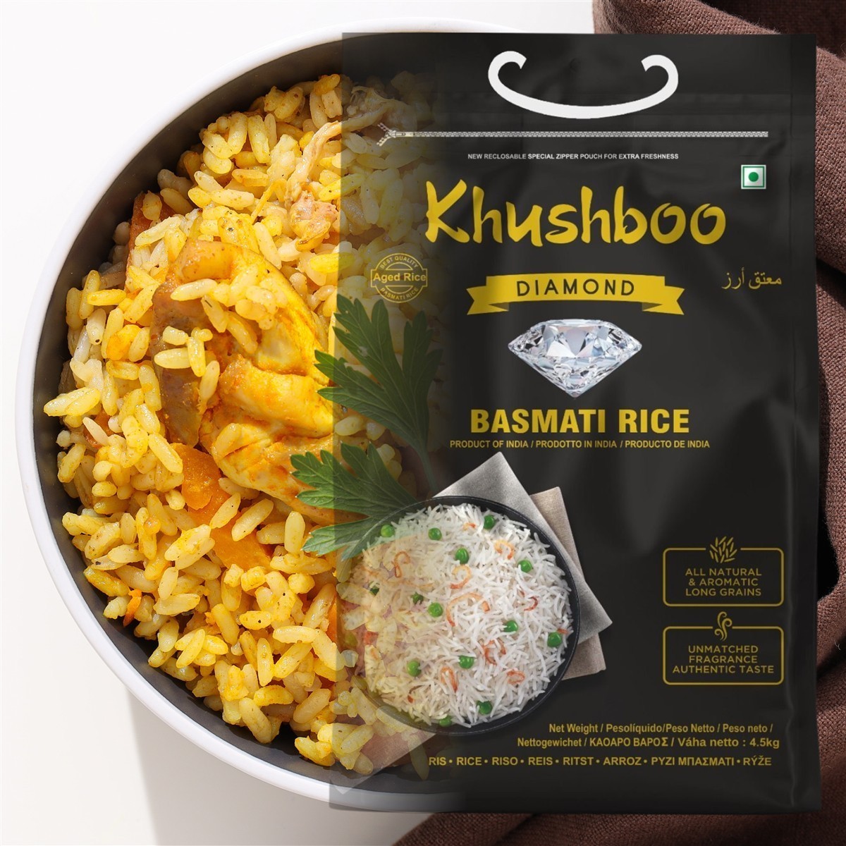 Khushboo Diamond Basmati Reis 4x 4,5 kg aus Indien