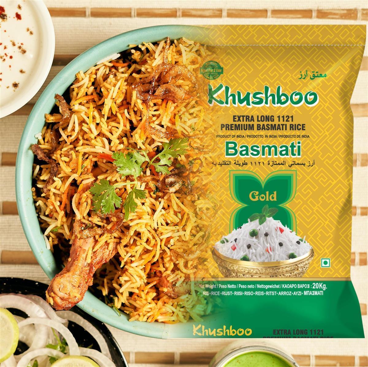 Khushboo Gold Premium 1121 Basmati Reis 5x 1 kg Indischer Duftreis