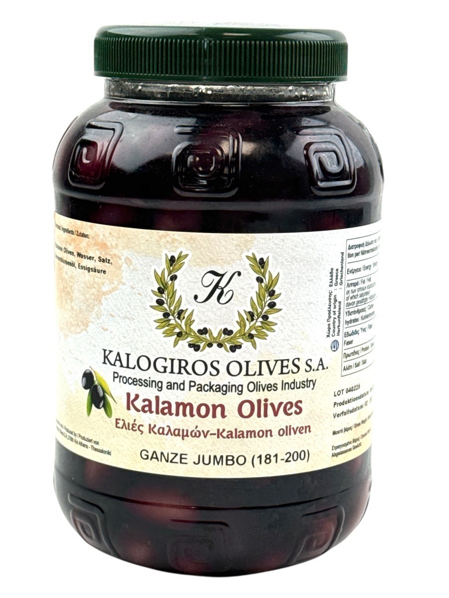 Kalogiros Kalamata Oliven ganz 6x 1kg griechische Jumbo Oliven in Salzlake