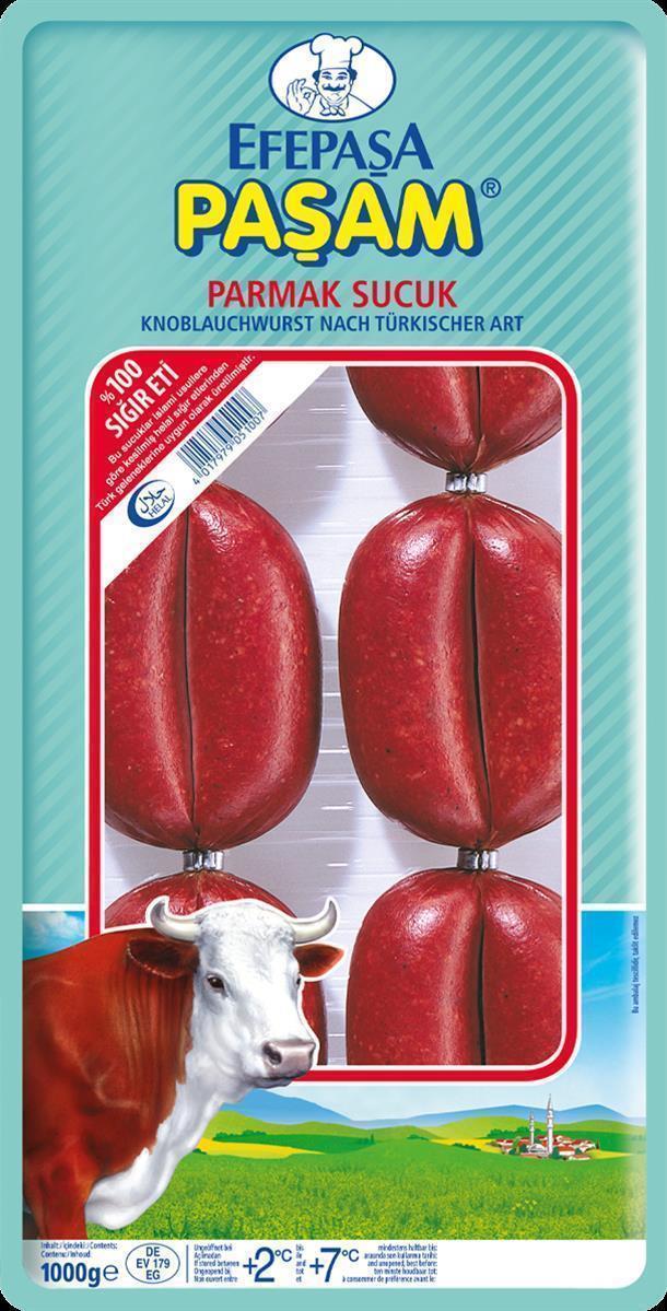 Efepasa Pasam Parmak Sucuk 3x 1kg Knoblauch-Wurst aus Rindfleisch