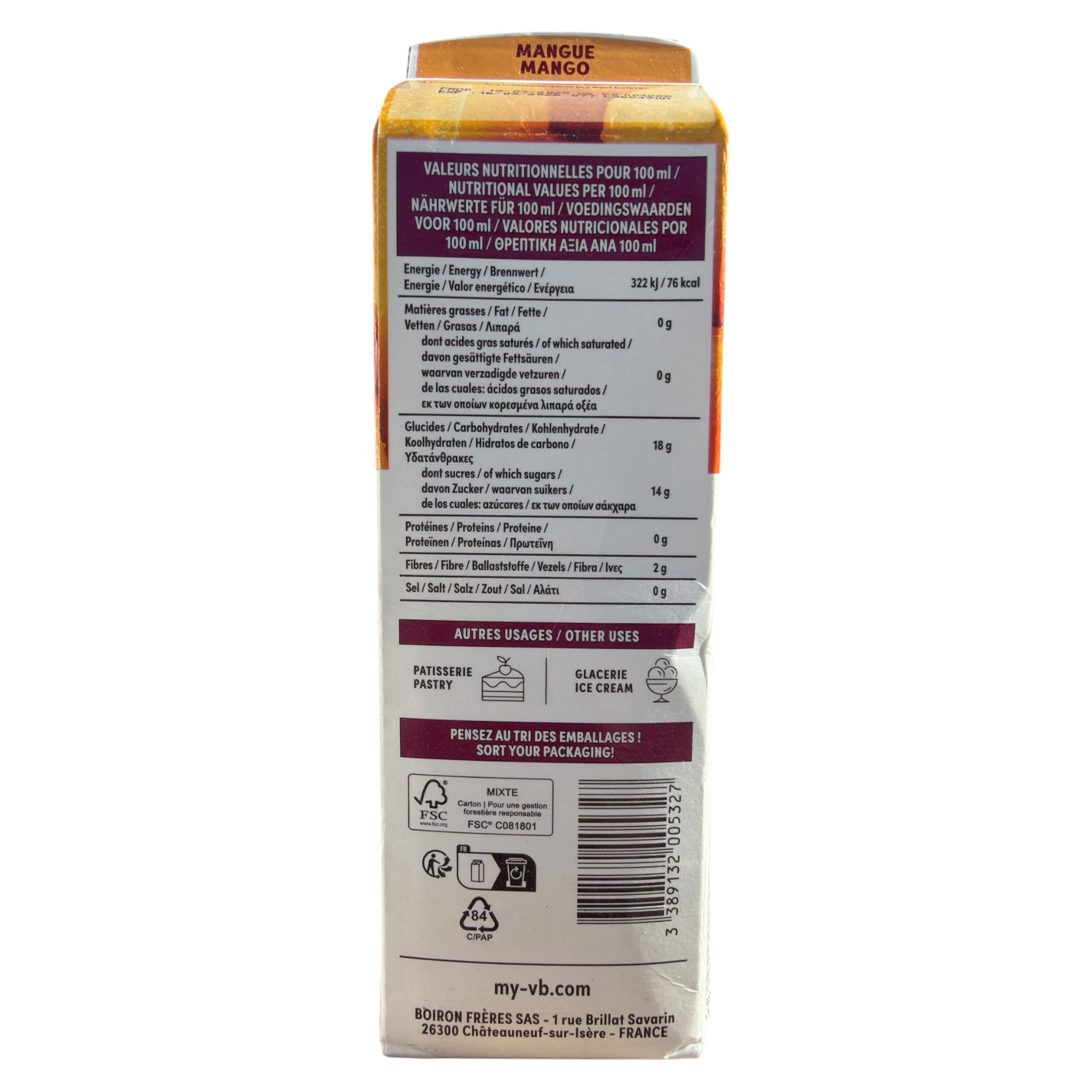 Boiron Mangopüree 6x 1L zu 100% aus natürlichen Früchten