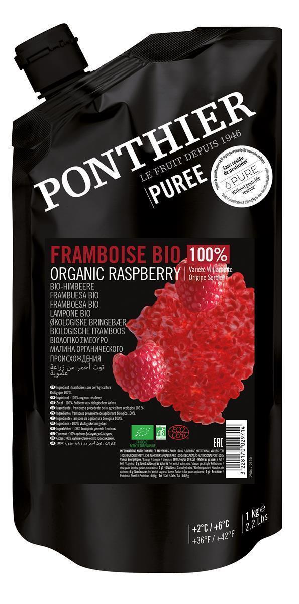 Ponthier BIO Himbeeren-Püree 6x 1kg Fruchtpüree aus 100% Willamette Beeren