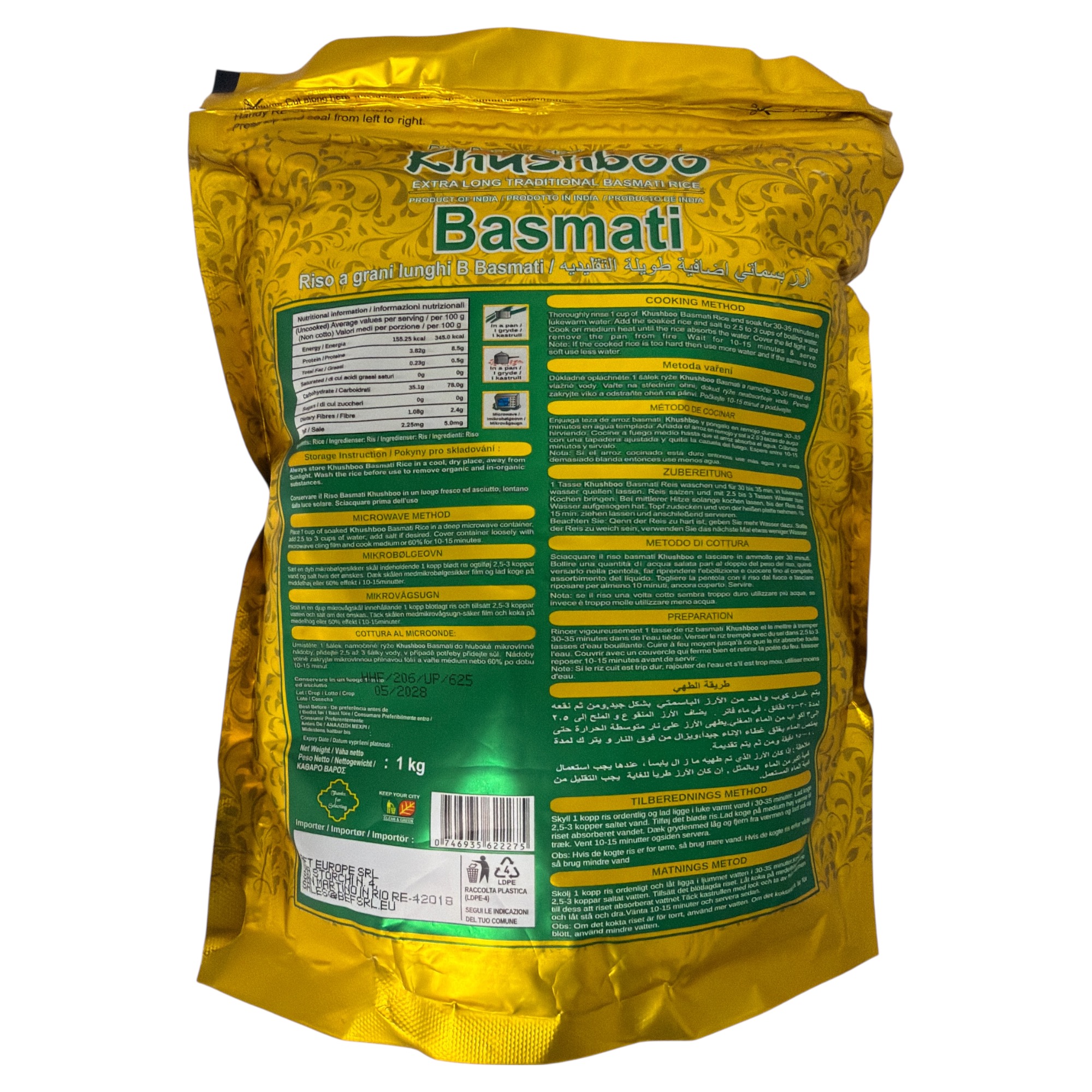 Khushboo Gold Premium 1121 Basmati Reis 5x 1 kg Indischer Duftreis