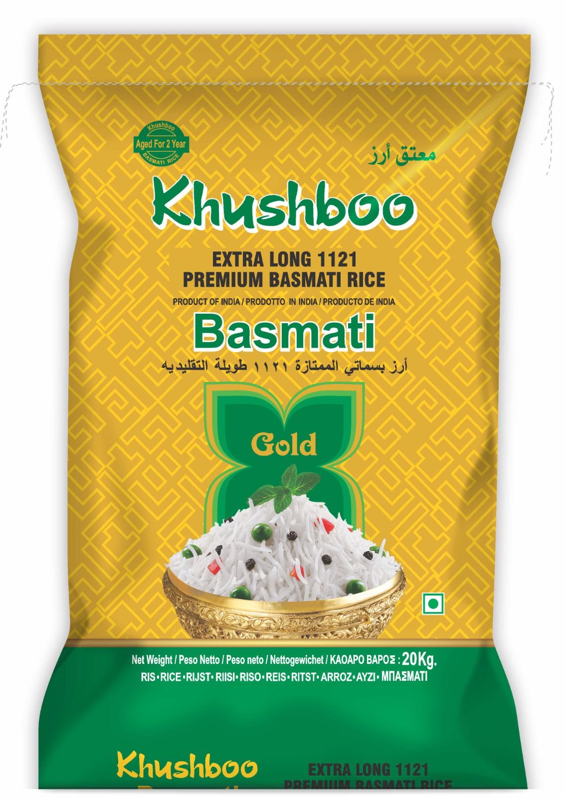 Khushboo Gold Premium 1121 Basmati Reis 20 kg Indischer Duftreis 