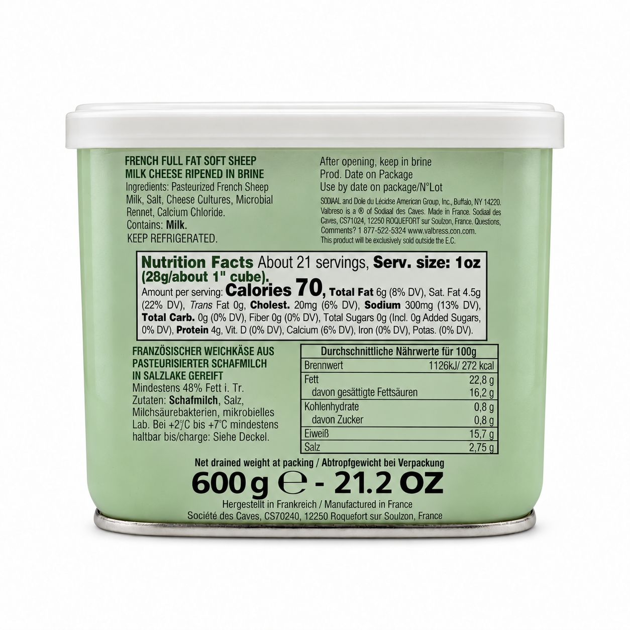 Valbreso Französischer in Salzlake gereifter Schafskäse 1x 600g