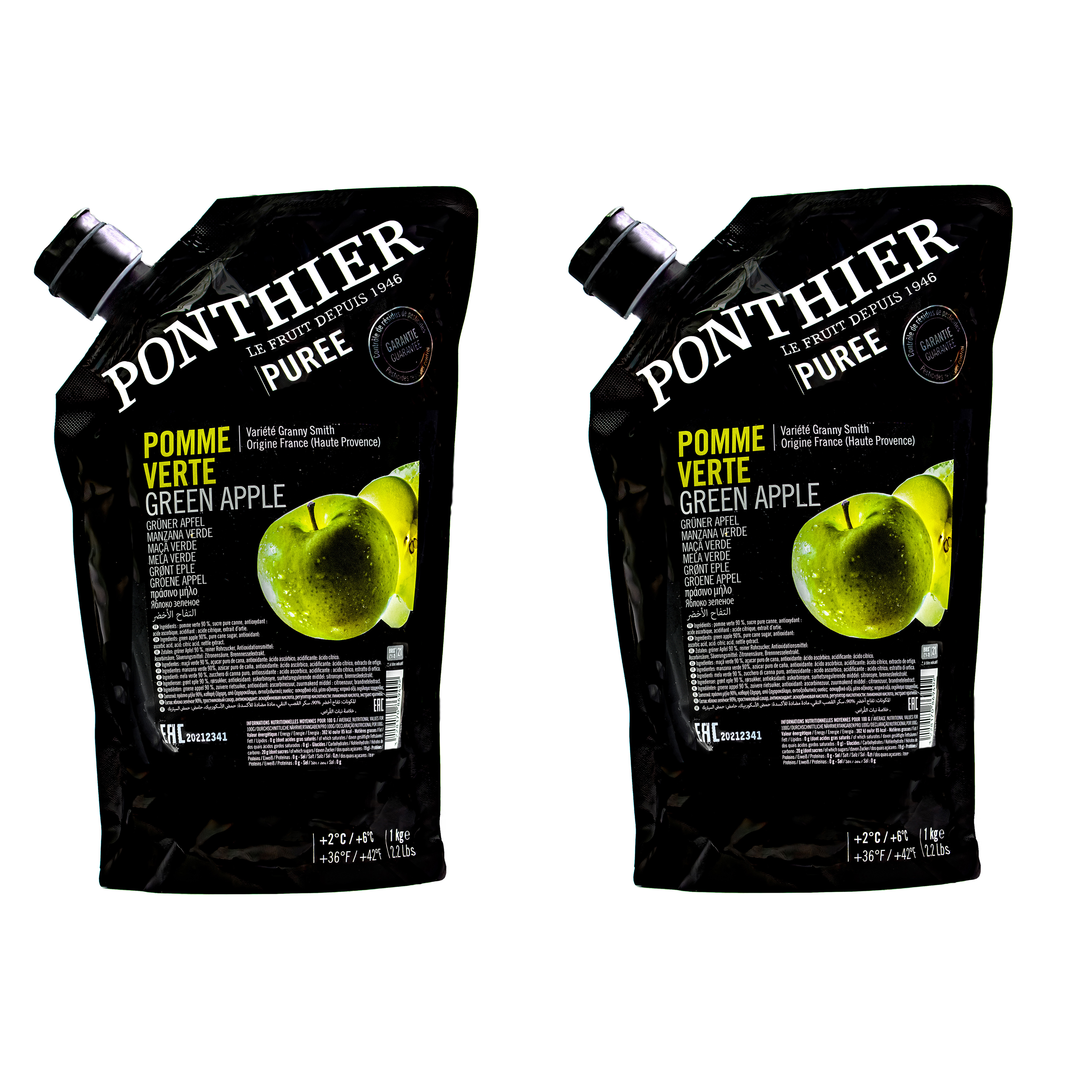 Ponthier APFEL PÜREE Grün Frucht-Mark-Püree Apfelmark Granny Smith 2x 1KG 