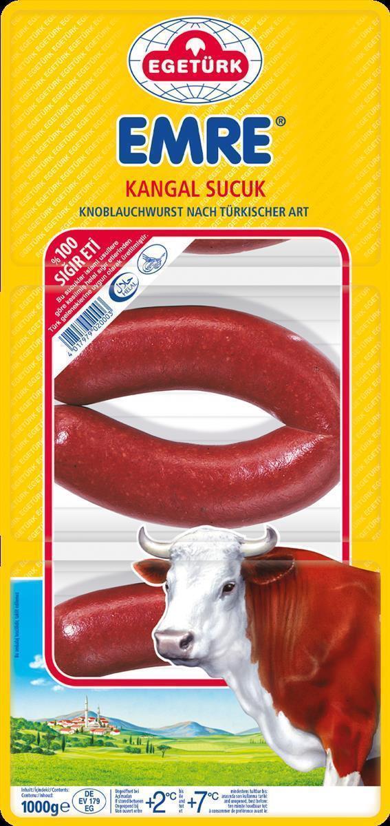 Egetürk Emre Kangal Sucuk 1x 1kg türkische Knoblauch-Wurst Rindfleisch