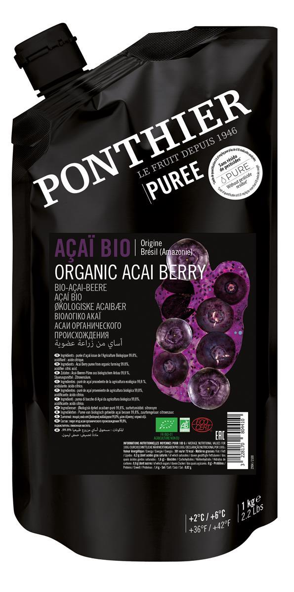 Ponthier Bio Acai-Püree 1x 1kg Fruchtpüree aus Acai-Beere Amazonas Superfood