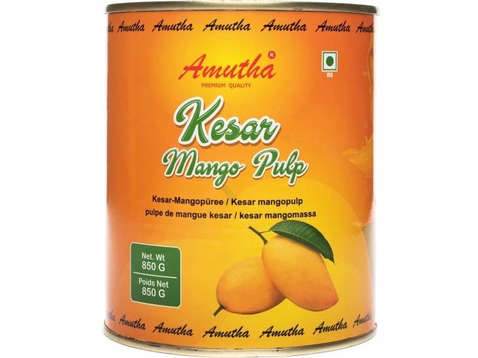 Amutha Alphonso Mangopüree 6x 850g aus indischer Mango, 100% echte Früchte, ohne Zusatzstoffe, natürlicher Geschmack, ideal für Eiscreme, Sorbet, Milchshake & Smoothie, als Mangocreme & Mangosauce