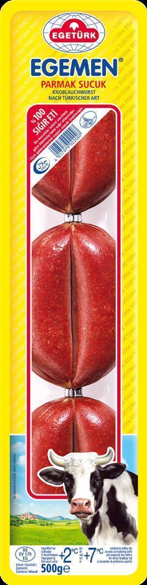 Egetürk Egemen Parmak Sucuk 9x 500g türkische Knoblauch-Wurst aus Rindfleisch
